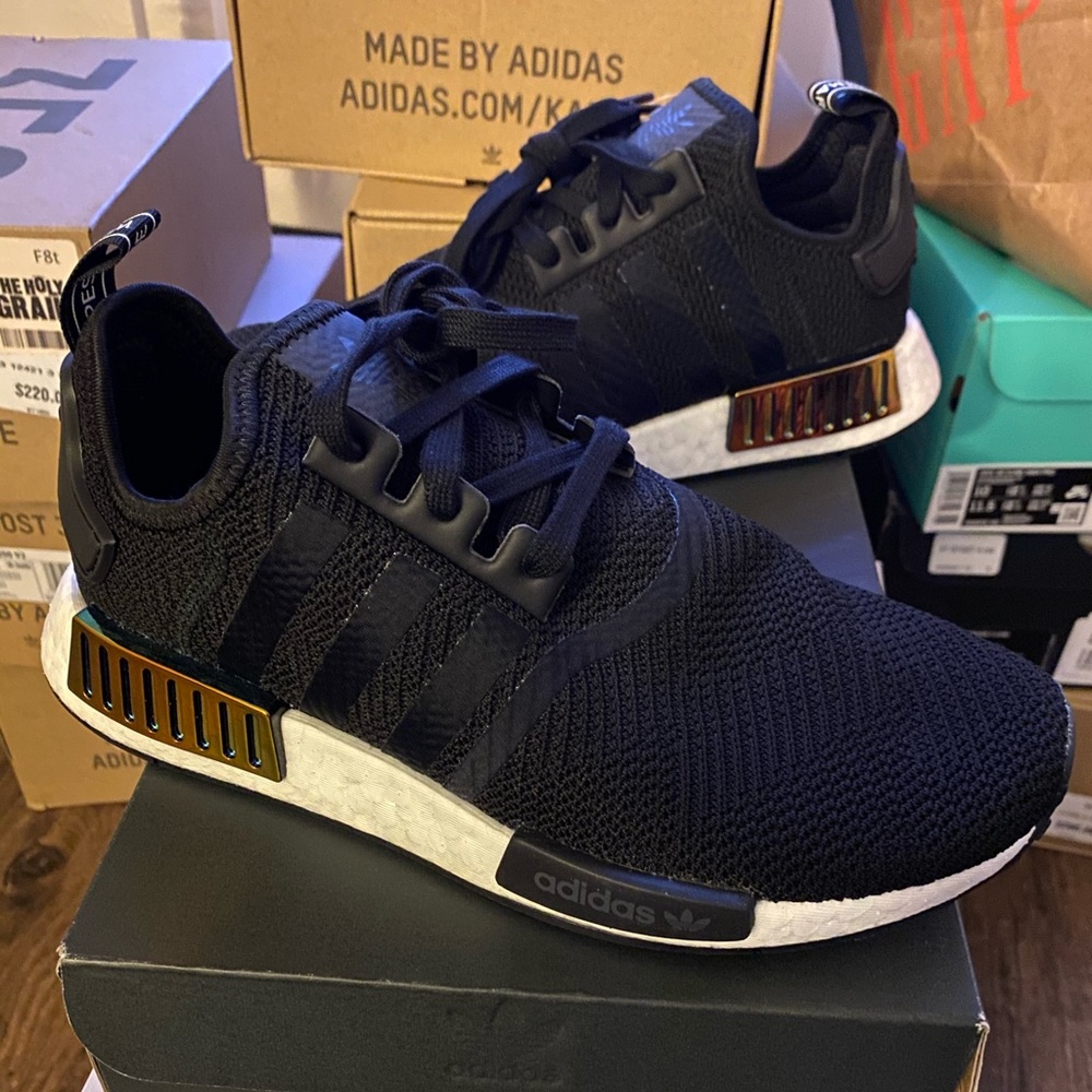 Adidas Nmd Black Gold metallic sz 8.5 womens
